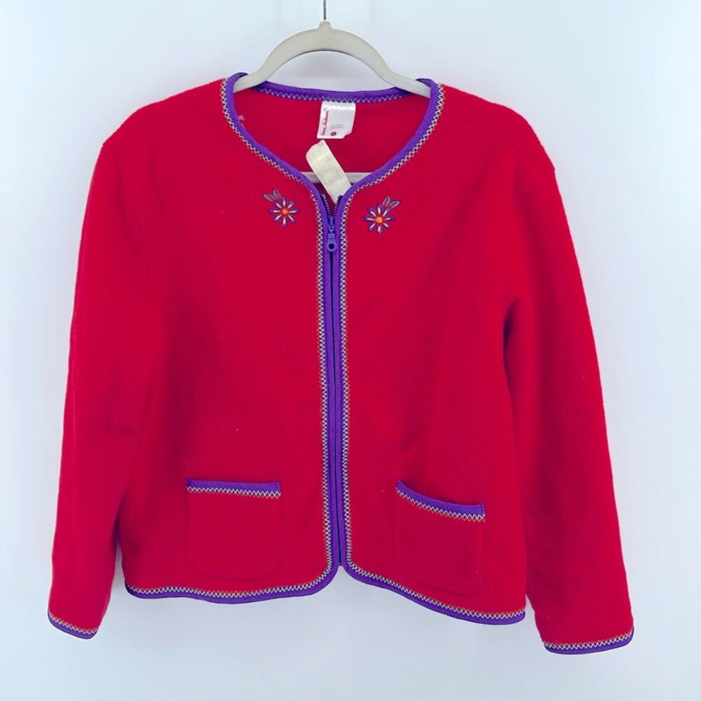 NWT Hanna Andersson fleece full zip flower embroidered cardigan an jacket sz M
